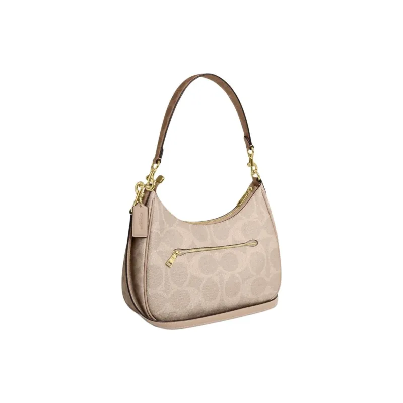 COACH Teri Coated Canvas Shoulder Bag Large Size Women's Gold Sand And Tan Color-1
