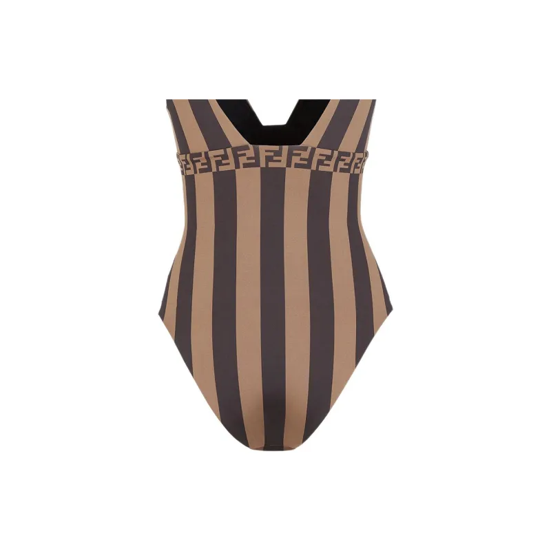 FENDI Striped V Neck Swimsuit-3