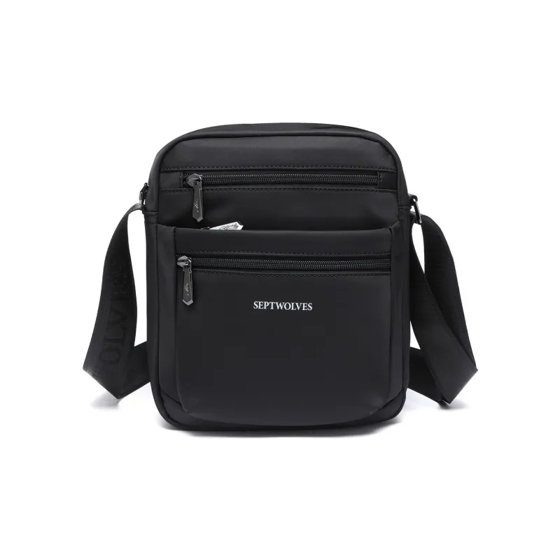 SEPTWOLVES Fabric Wide Shoulder Strap Men's Portable Crossbody Bag Men's Black-0