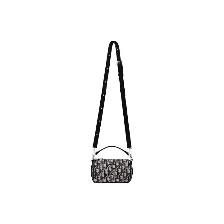 DIOR Embroidery Cylinder Bag Handbag Crossbody Bag Shoulder Bag Men's Black And Beige-3