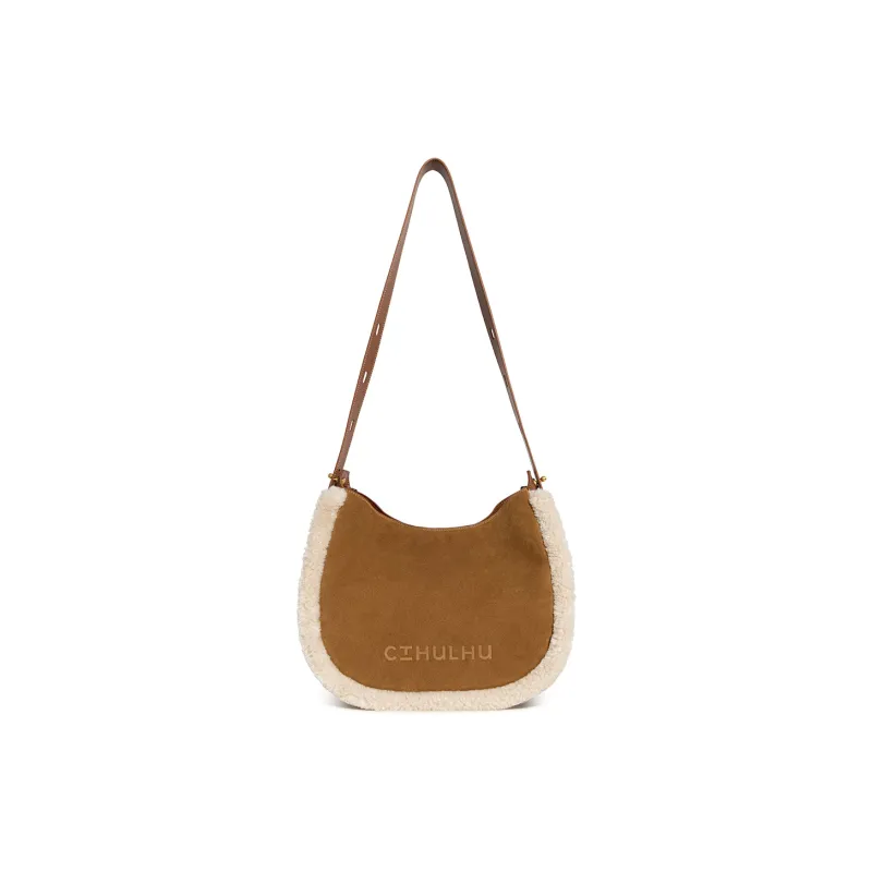 Cthulhu Cow Leather Minimalist Style Individual Tote Crossbody Bag Large Size Women's Brown-4