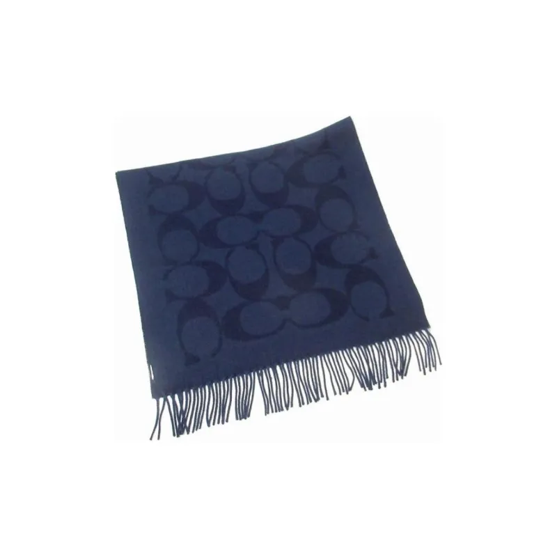 COACH Wool Cashmere Knit Scarves Unisex Blue-1