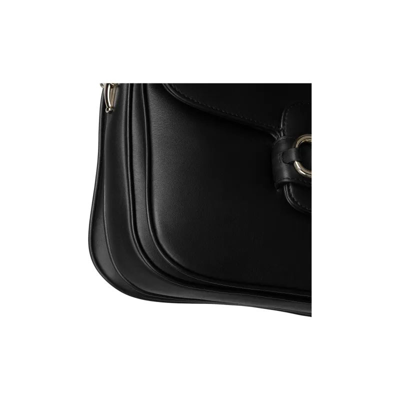 GUCCI Horsebit 1955 Leather Shoulder Bag Trumpets Women's Black-5