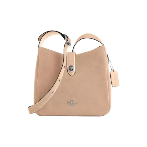 COACH Hadley Suede Shoulder Bag Medium Size Women's Light Taupe