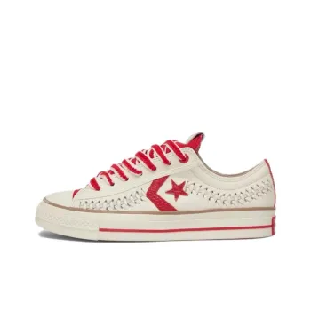 Converse Star Player 76 Anti Slip Wear Resistant Low Top Skateboard Shoes Unisex Beige Red