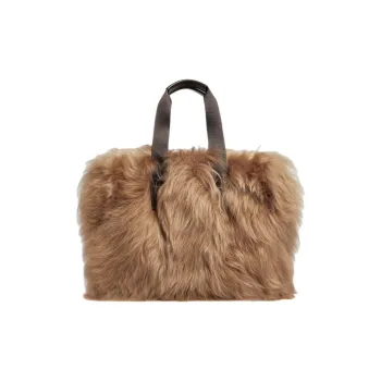 Moncler Shearling Tote Bag Shopping Bag Handbag Women's Camel Beige