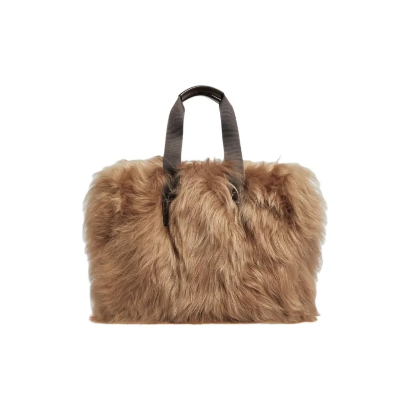 Moncler Shearling Tote Bag, Shopping Bag, Handbag Women's Camel Beige-0