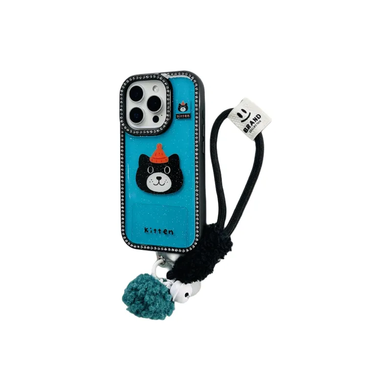Wei Xin Acrylic Material Glitter Black Cat Lanyard Phone Cases Compatible With IPhone 16/15 Pro Max/Apple 13/14 Pro/Max-3