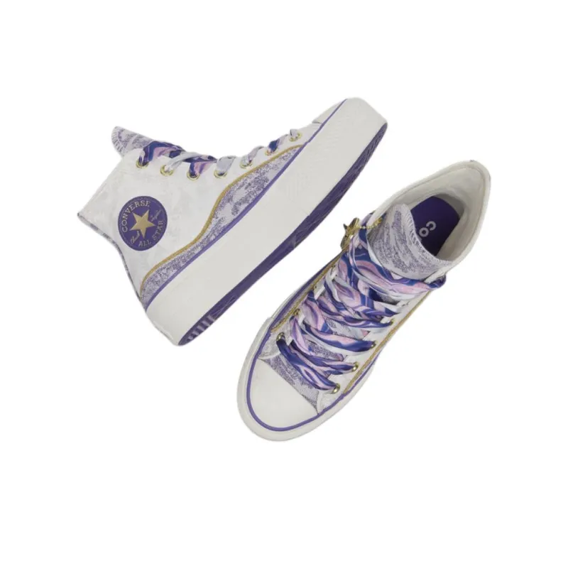 Converse All Star Lift Anti Slip Wear Resistant High Top Canvas Shoes Women's White Purple-3