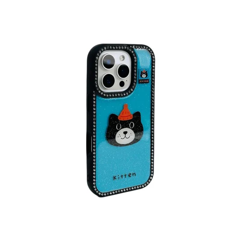 Wei Xin Acrylic Material Glitter Black Cat Lanyard Phone Cases Compatible With IPhone 16/15 Pro Max/Apple 13/14 Pro/Max-5