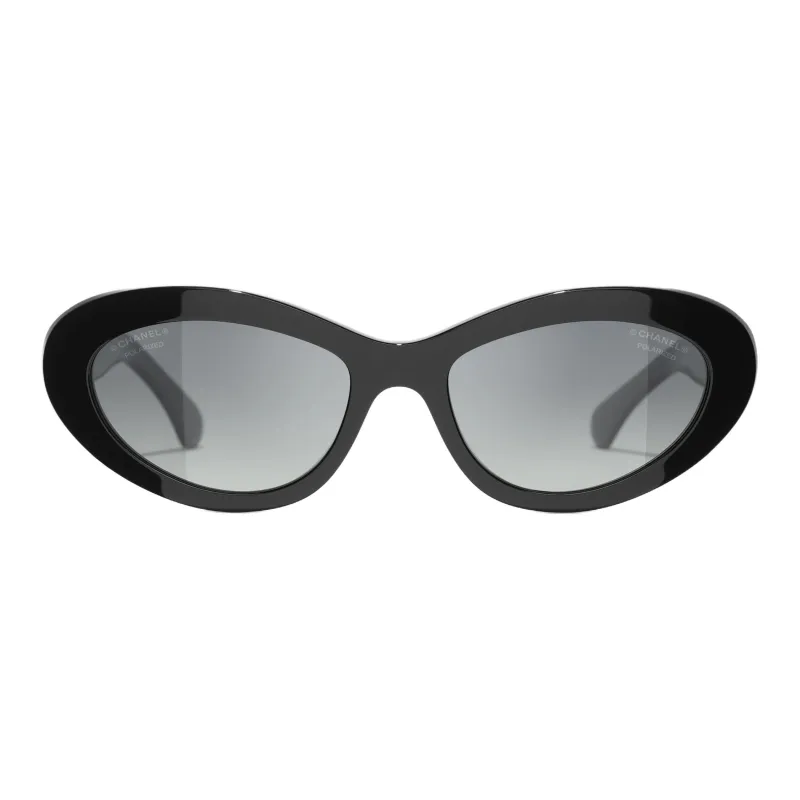 CHANEL Acetate Metal Calfskin Cat Eye Sunglasses Unisex Black-1