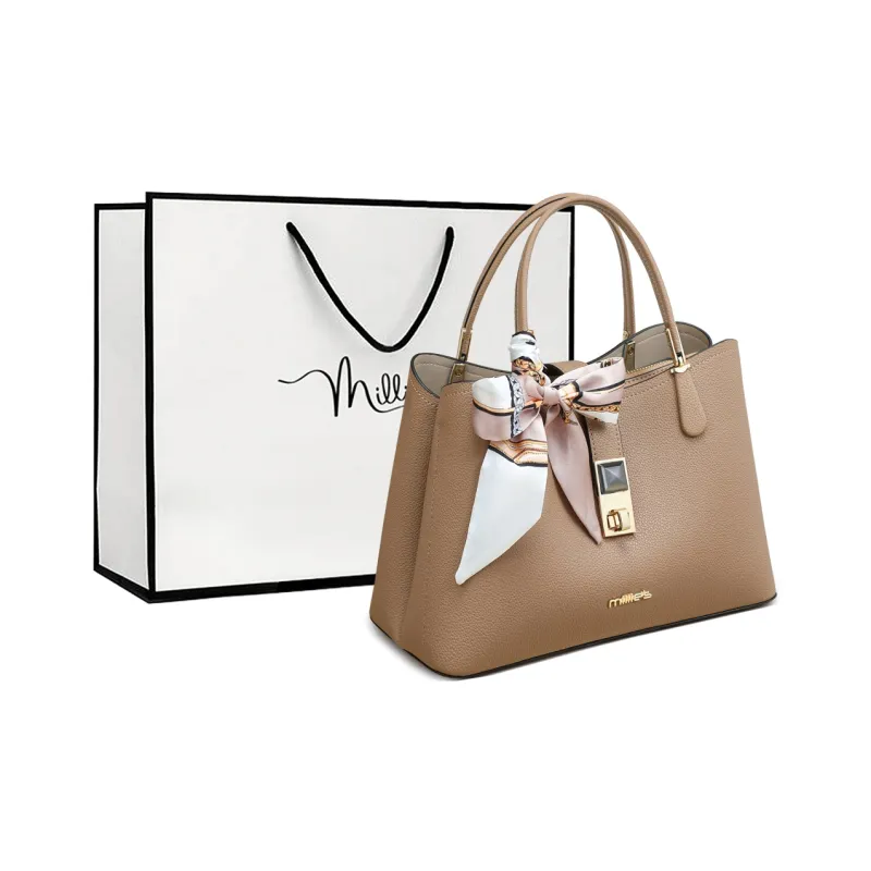 MILLIE'S Cow Leather With Synthetic Leather One Shoulder Handbag Regular Women's Apricot/Blue-0