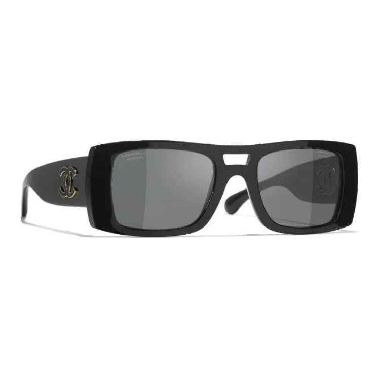 CHANEL Acetate Aviator Sunglasses Unisex Black-2