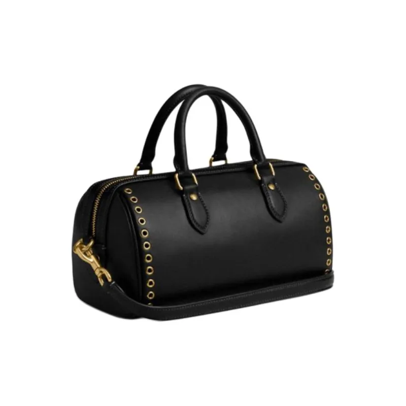COACH Smooth Leather One Shoulder Handbag Medium Size Women's Black-1