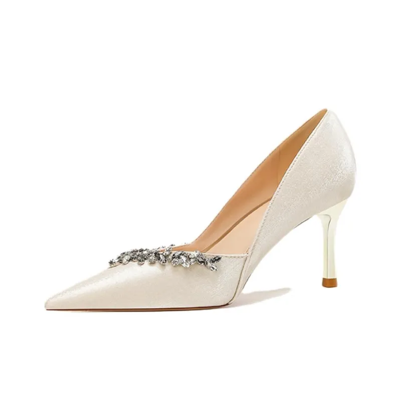 Li Ke Slim Heel High Heels 8CM Women's Champagne-0