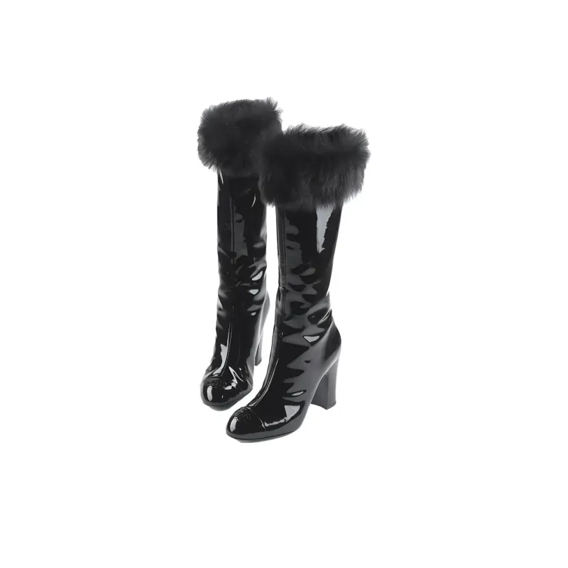CHANEL Knee high Boots Women's Black-2