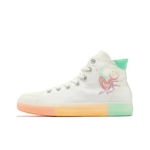 361° Anti-Slip Wear-Resistant High-Top Skateboard Shoes Women's White Green Yellow