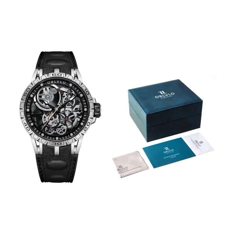 OBLVLO Automatic Mechanical Movement Watch Men's Watches Black Dial-8