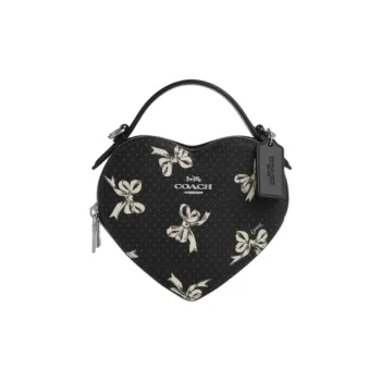 COACH Coated Canvas Heart Shaped Handbag Mini Unisex Black