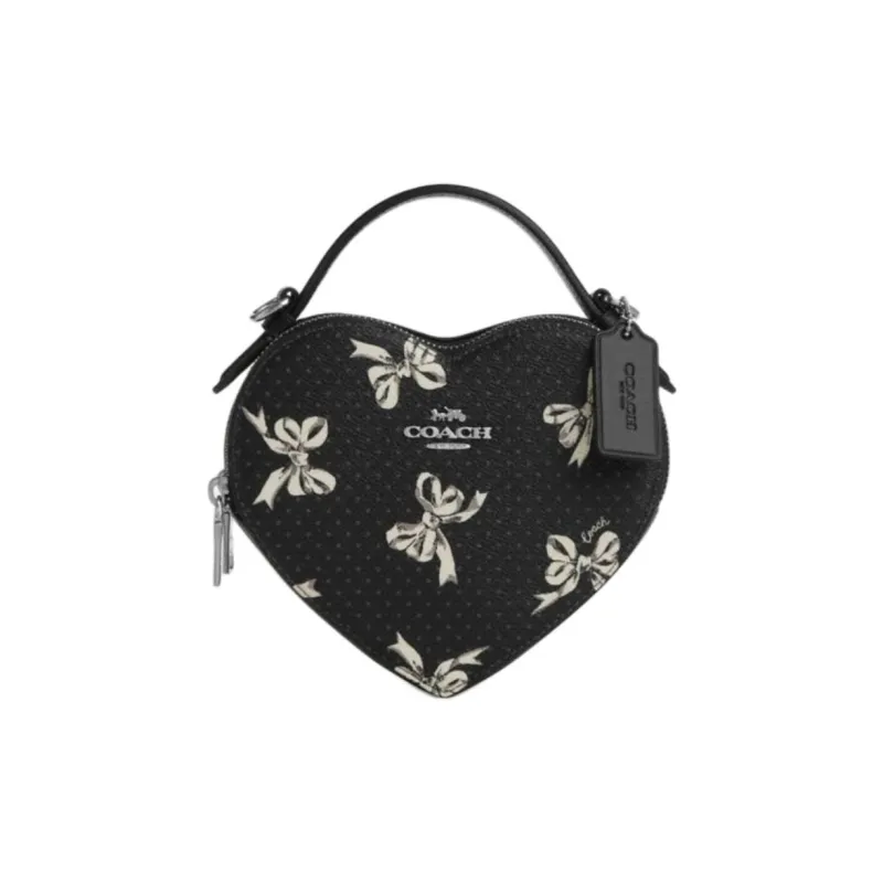 COACH Coated Canvas Heart Shaped Handbag Mini Unisex Black-0