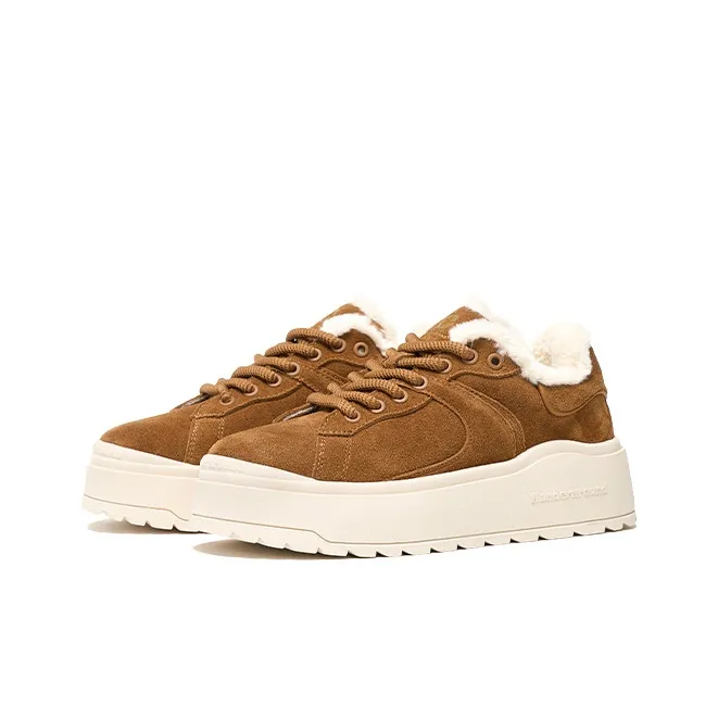 WANDER AROUND Thermal Height Increase Low Top Skateboard Shoes Women's Brown-2