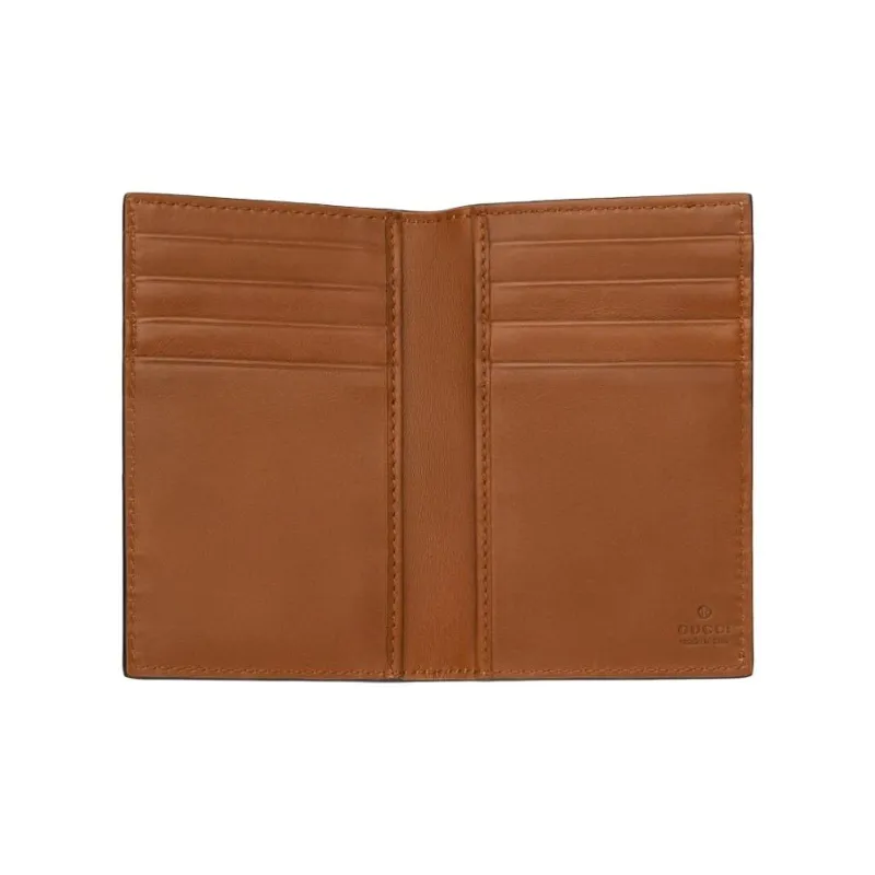 GUCCI GG Emblem Coated Fabric Card Holder Men's Beige & Dark Brown-3