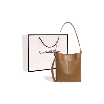 Carnival Keep Cow Leather Bucket Bags Shoulder Bag Crossbody Bag Medium Size Women's Gold Brown/Salt Khaki