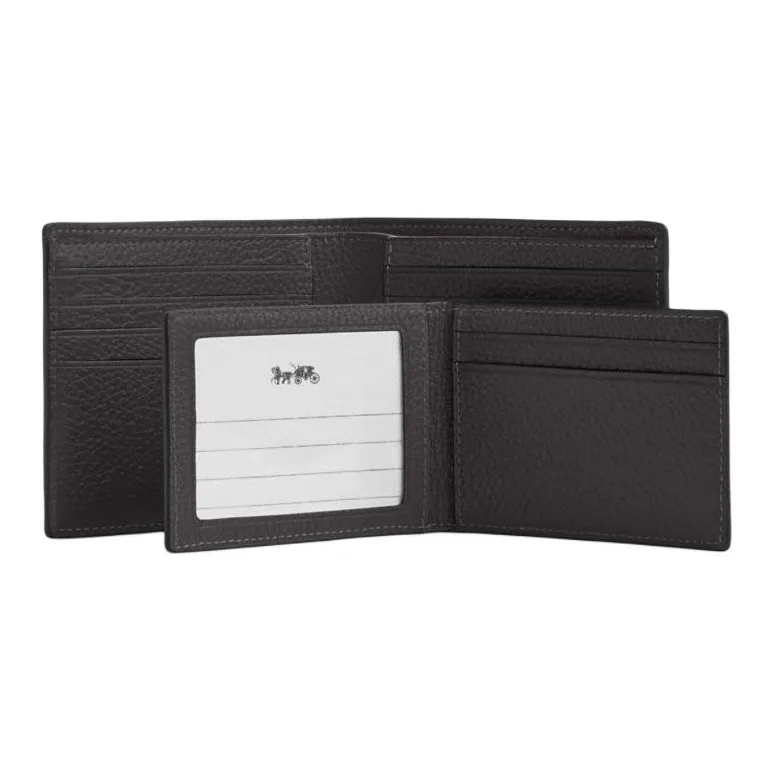 COACH 3 IN 1 Wallet Stone Pattern Leather Wallet Mini Men's Black-2