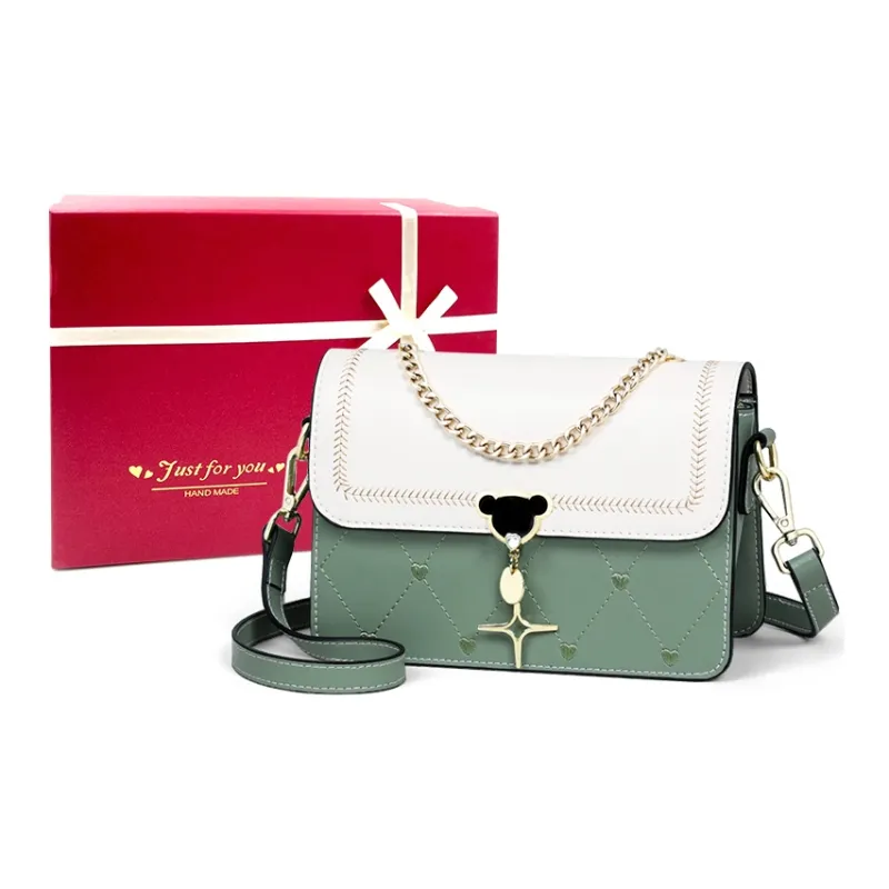 Teddy Bear Collection TeddyClub Series Cow Leather With Synthetic Leather Crossbody Bag Regular Women's Tea Green-9