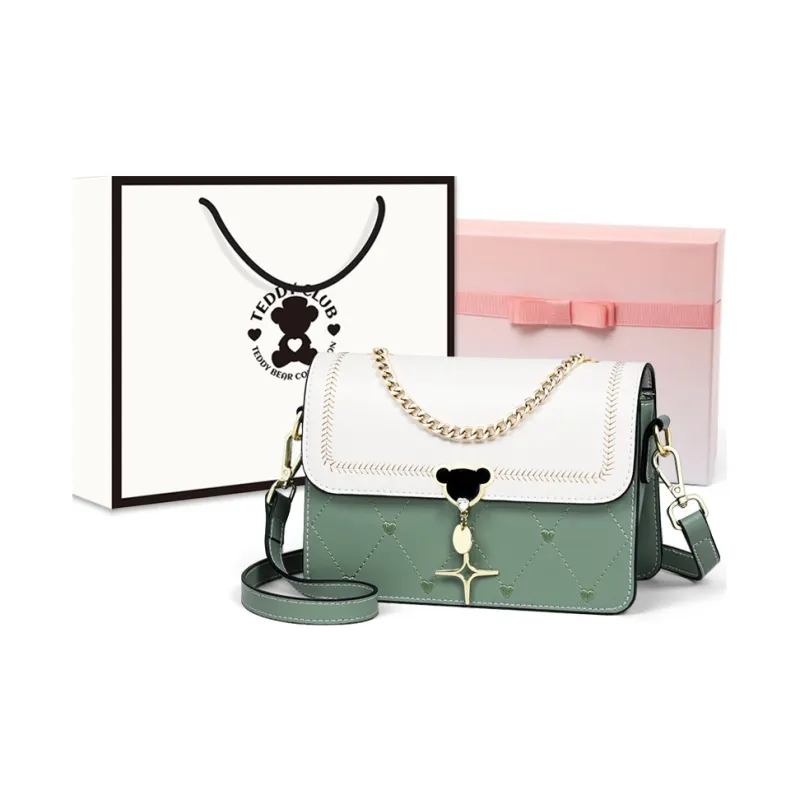 Teddy Bear Collection TeddyClub Series Cow Leather With Synthetic Leather Crossbody Bag Regular Women's Tea Green-6