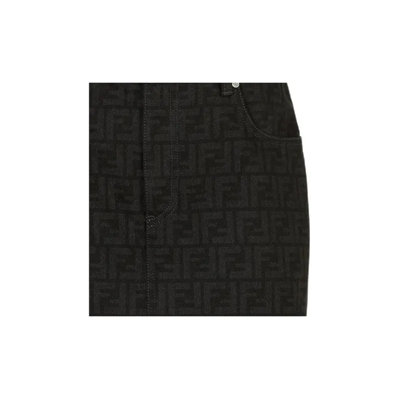 FENDI Logo Detailed Denim Mini Skirt-5