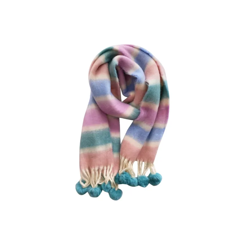 Narandu Fabric Knit Scarves Women's Orange Purple Yellow/Blue Beige Ball-4