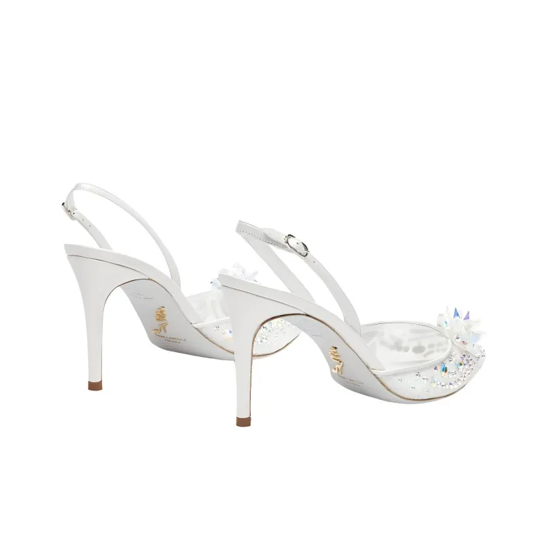 RENE CAOVILLA Cinderella Slim Heel High Heels 8cm Women's White-3
