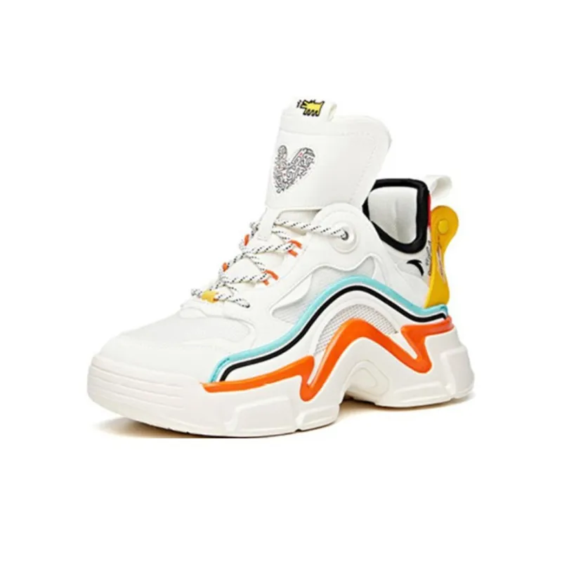 Keith Harry x Anta Cushioning Anti Slip And Wear Resistant Coverage High Top Chunky Sneakers Women's White Green Orange-1