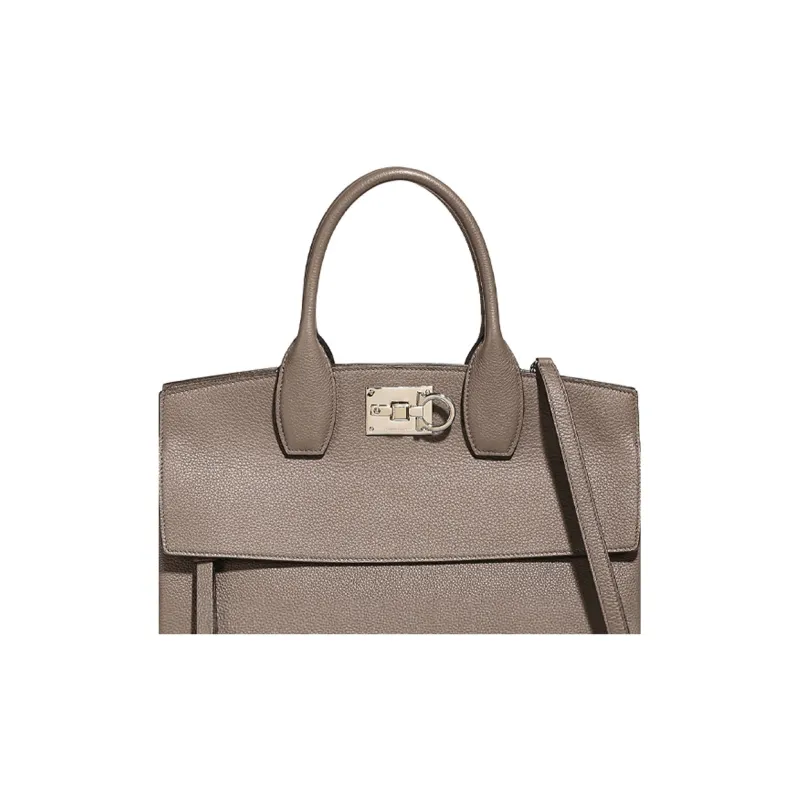 FERRAGAMO Studio Grained Cow Leather Shopping Bag Medium Size Women's Beige-4