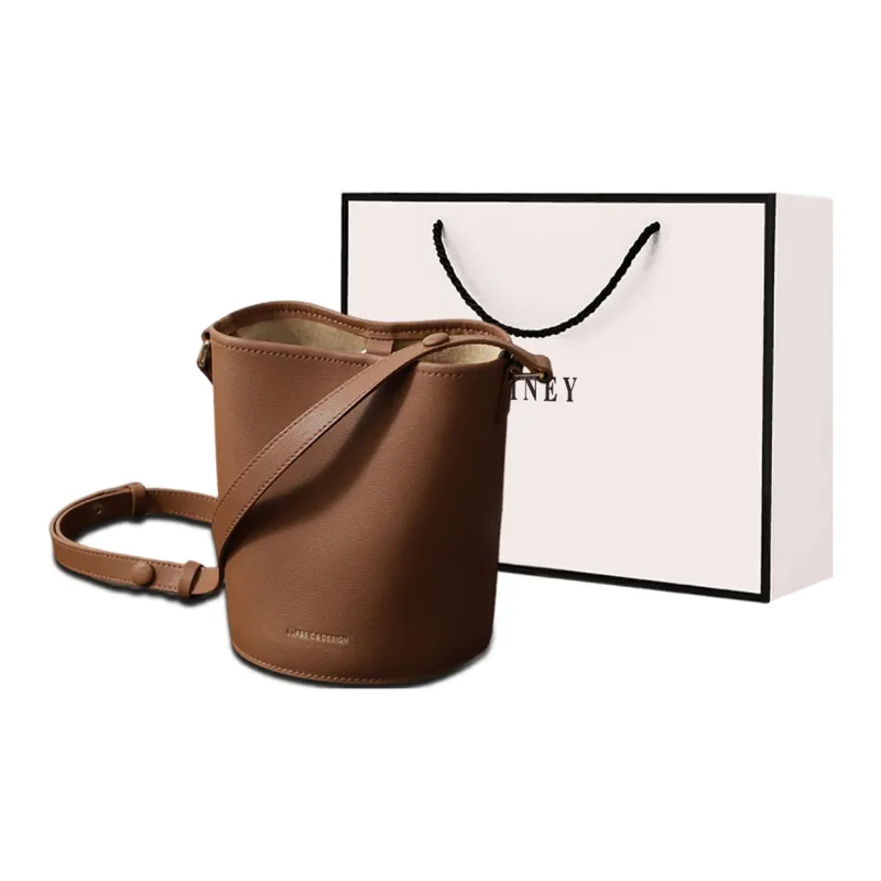 VINEY Cow Leather Underarm Bucket Bag, Shoulder Bag Mini Women's Camel Brown-0