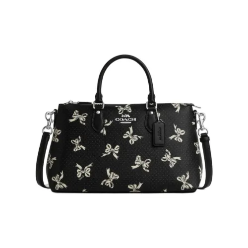 COACH Printed Coated Canvas One Shoulder Handbag Large Size Women's Black & Multicolor