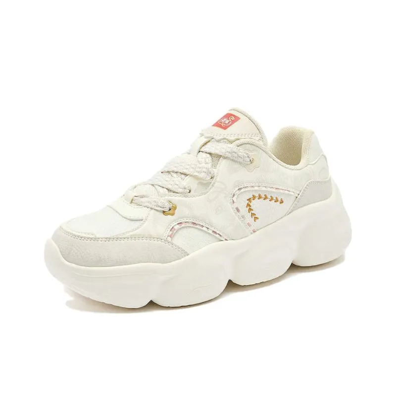 QIAODAN Elf Meow TD Cushioning Lightweight Height Increasing Low Top Casual Shoes Women's Beige Pink Brown-1