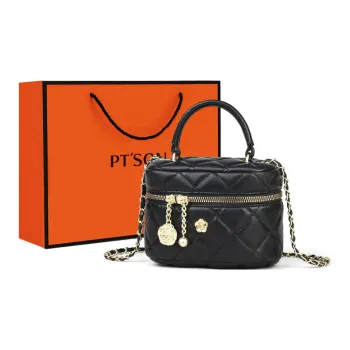 PT'SON Cow Leather Handbag Shoulder Bag Crossbody Bag Bucket Bag Box Bag Regular Women's Black