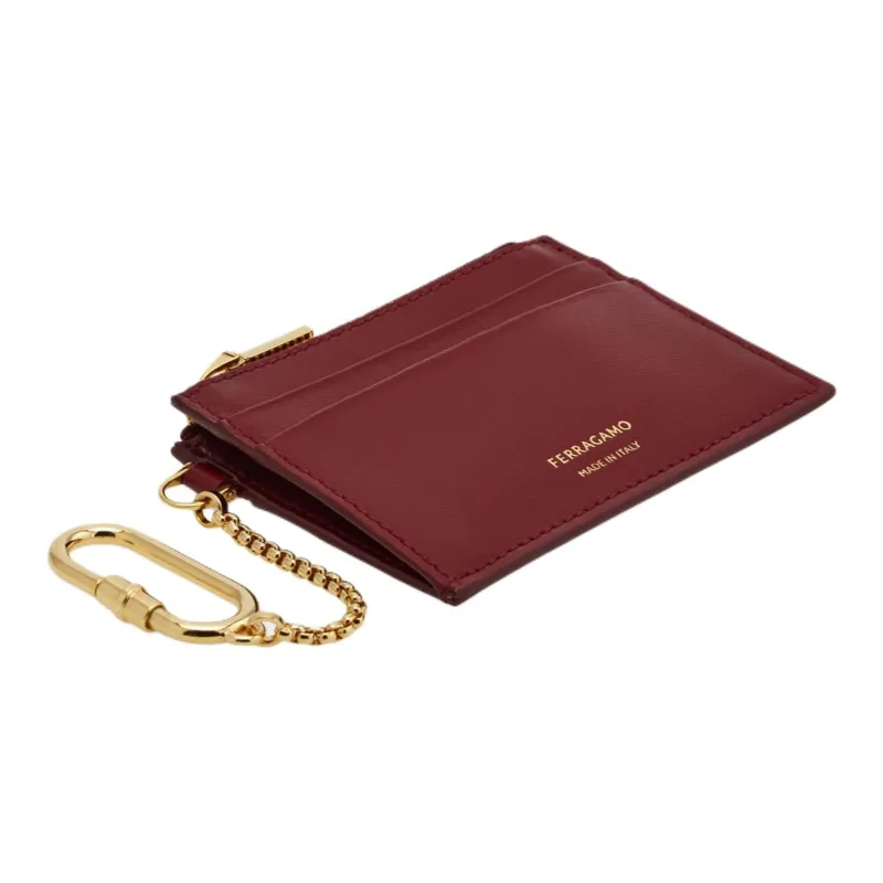 FERRAGAMO Calfskin Card Holder Women's Burgundy Color-2