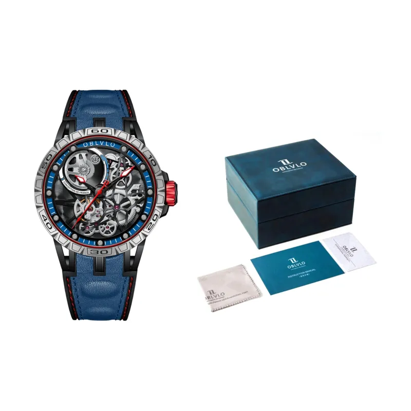 OBLVLO Automatic Mechanical Movement Watch Men's Watches Black Dial-6