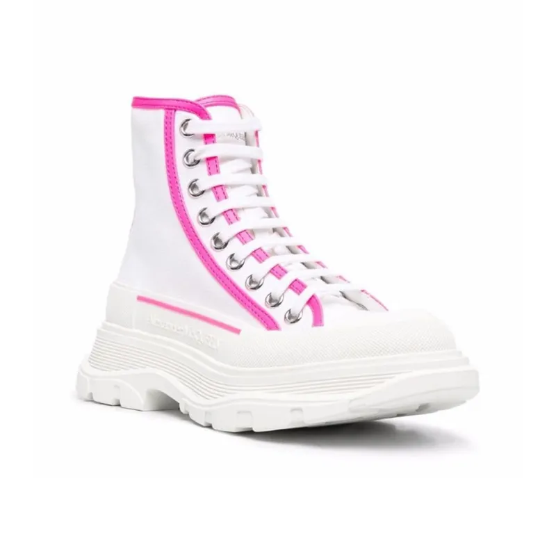 Alexander McQueen Tread Slick Lace Up Boots White Fluo Pink Women's-2