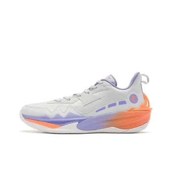 QIAODAN Cushioned Slip Resistant Lightweight Low Top Basketball Shoes Men's Gray Purple Orange