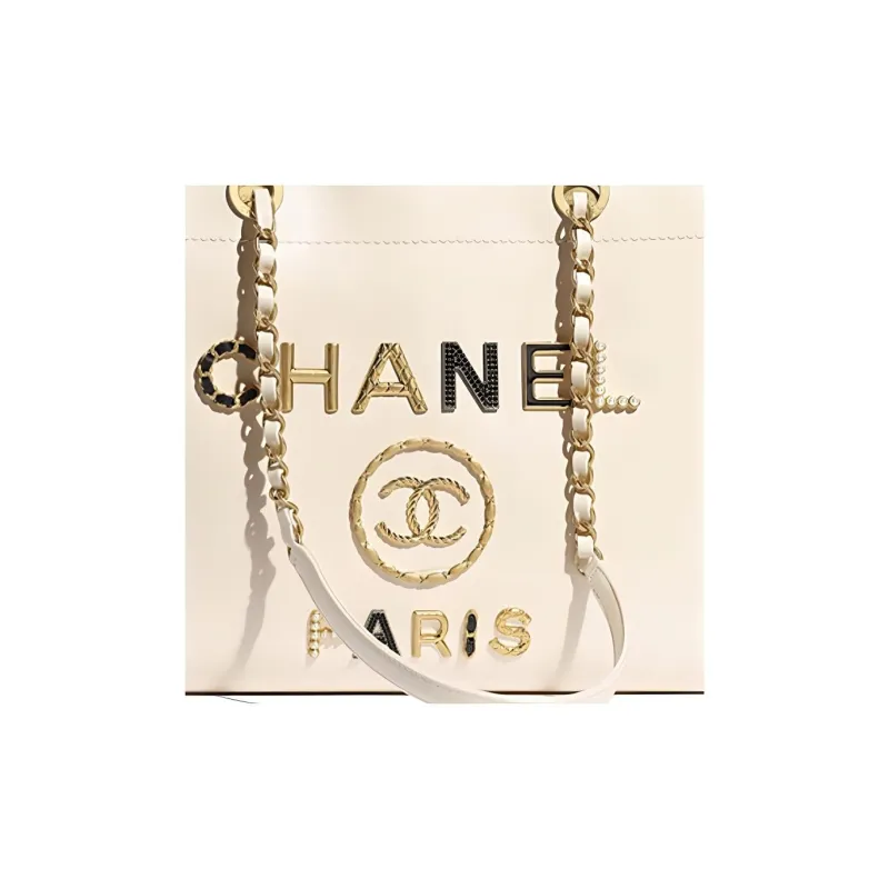 CHANEL Logo Tote Bag, Shopping Bag, Handbag Women's Ivory-3