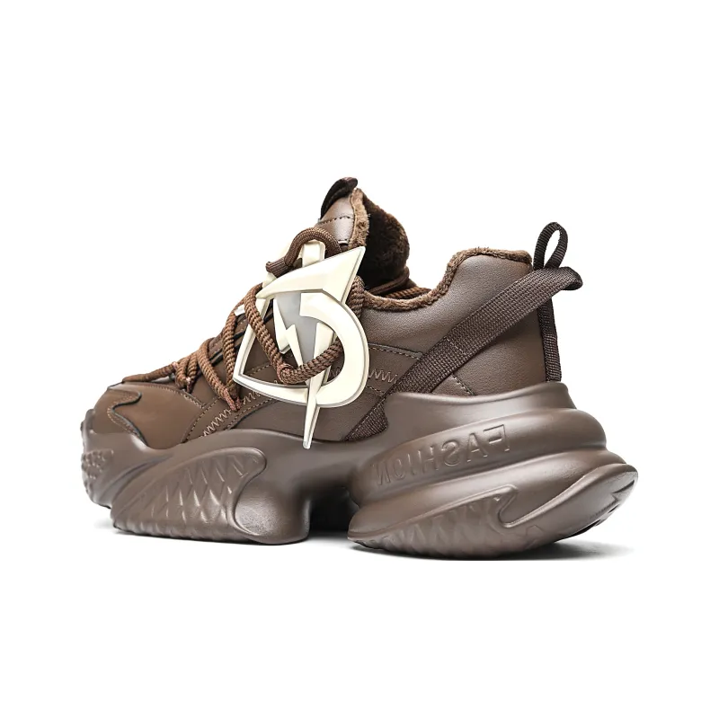 MVA Anti Slip Wear Resistant Breathable Impact Resistant Lightweight Warm Low Top Chunky Sneakers Unisex Brown-1