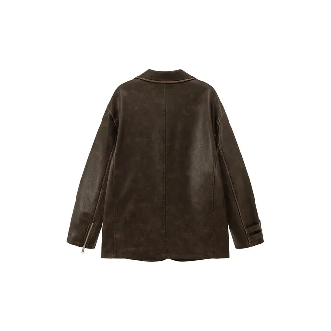 CHUU Leather Jacket Women's Red Brown-1