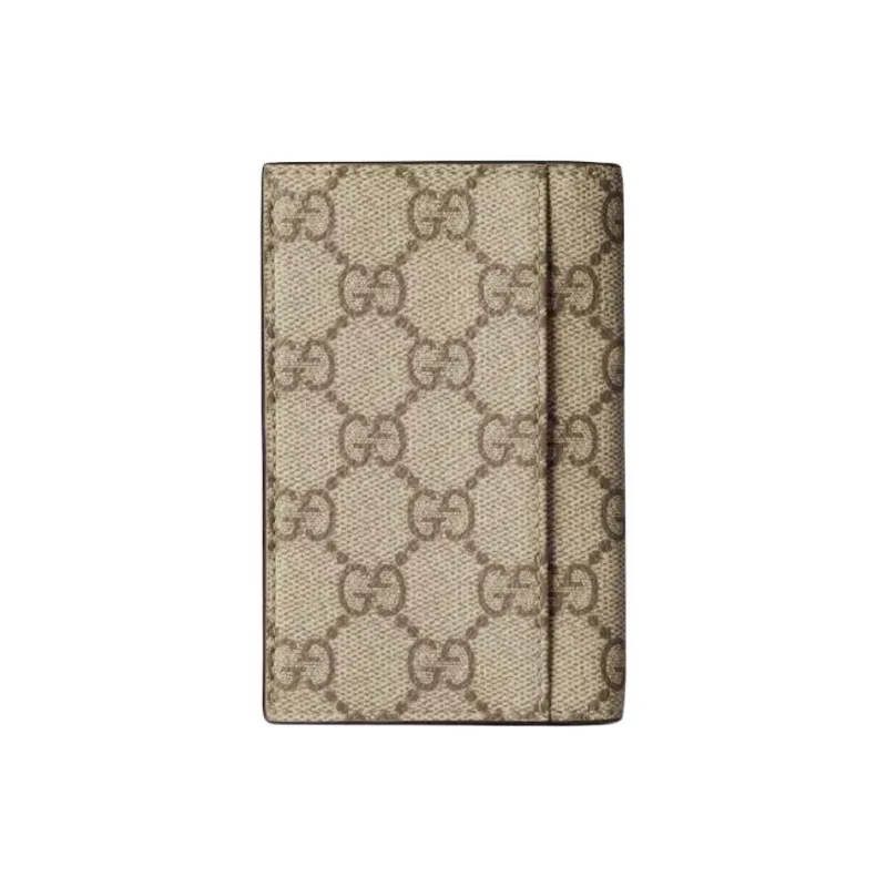 GUCCI GG Emblem Coated Fabric Card Holder Men's Beige & Dark Brown-2