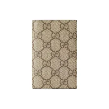 GUCCI GG Emblem Coated Fabric Card Holder Men's Beige & Dark Brown