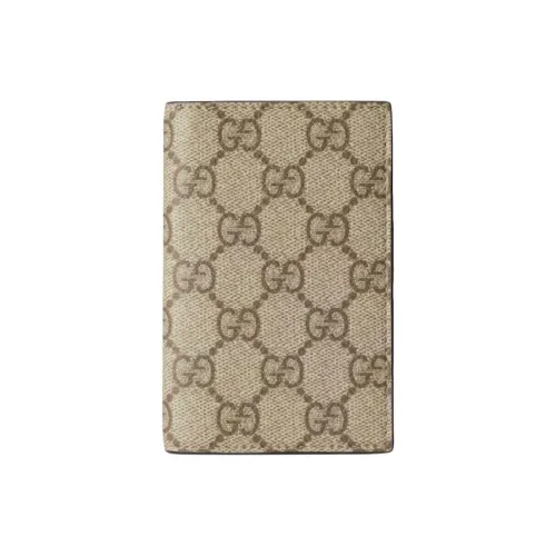 GUCCI GG Emblem Coated Fabric Card Holder Men's Beige & Dark Brown