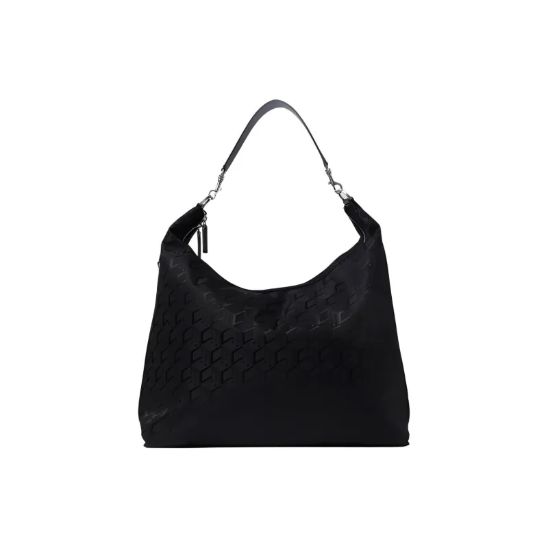 MCM Aren Jacquard Nylon With Nappa Leather Trim Portable Crossbody Bag Shoulder Bag Medium Size Women's Black-0
